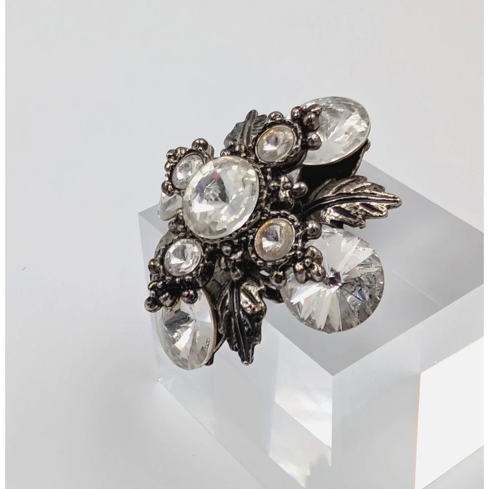 VTG Silver Tone Snowflake Leaf‎ Pendant Brooch Clear Rhinestone Flower Statement